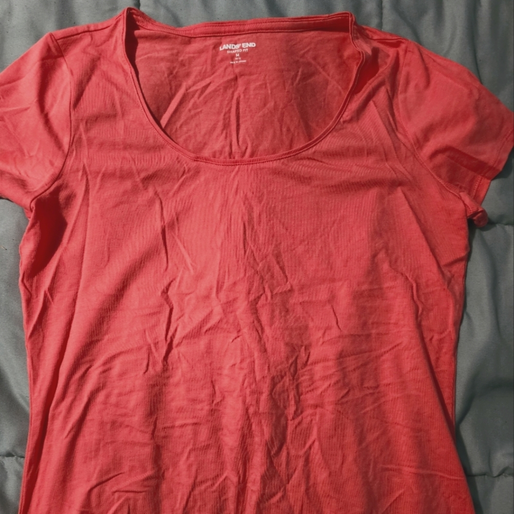 Coral colored loose long fit short sleeve shirt